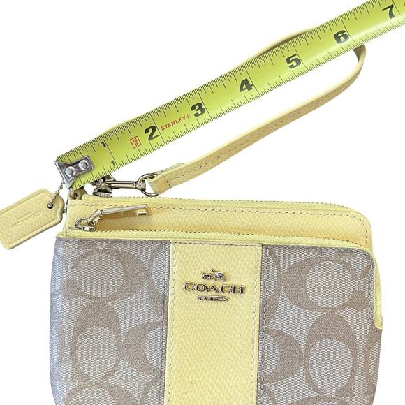 Coach PVC Leather Double Zipper Wristlet Wallet - Beige & Yellow - Picture 3 of 10